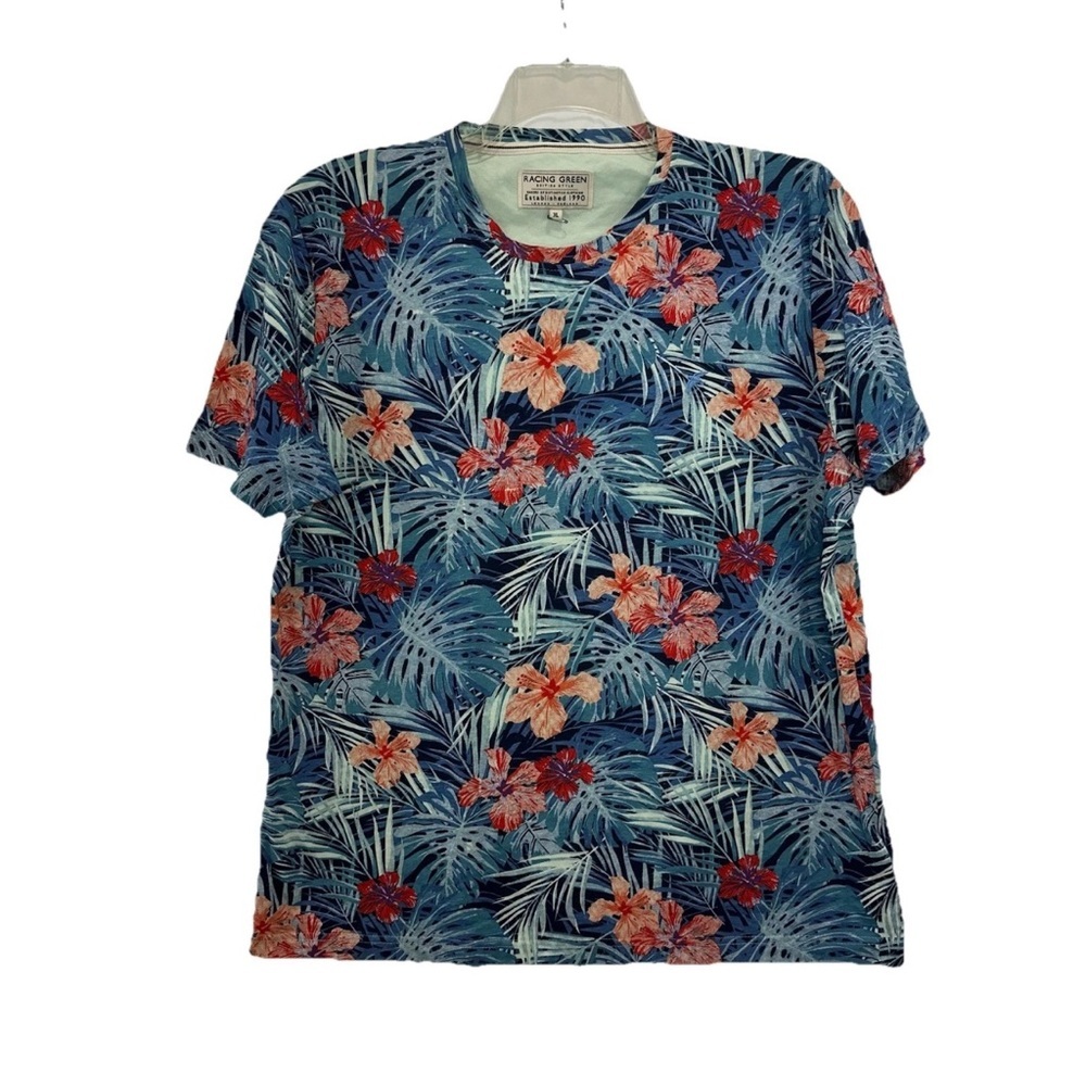 Racing Green British Style Mens T-Shirt Size XL Short Sleeve Hawaiian Cotton